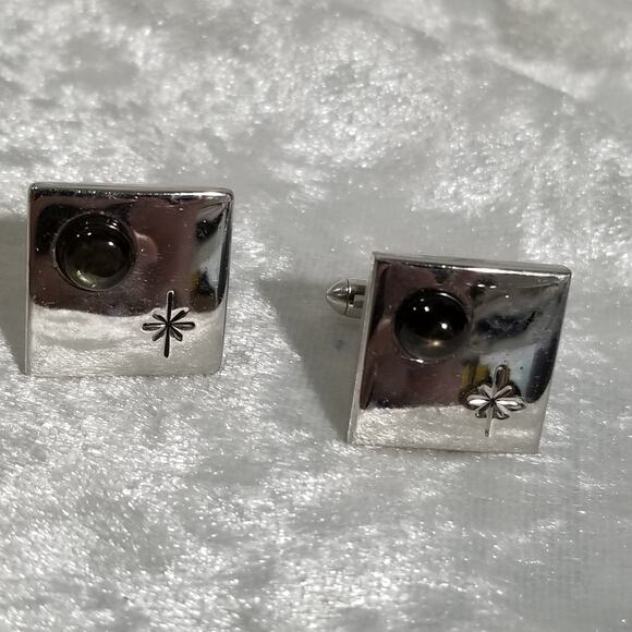 Vintage Swank cuff links 3/4''X3/4" Chrome/Champagne 1.1745 - Picture 2 of 5